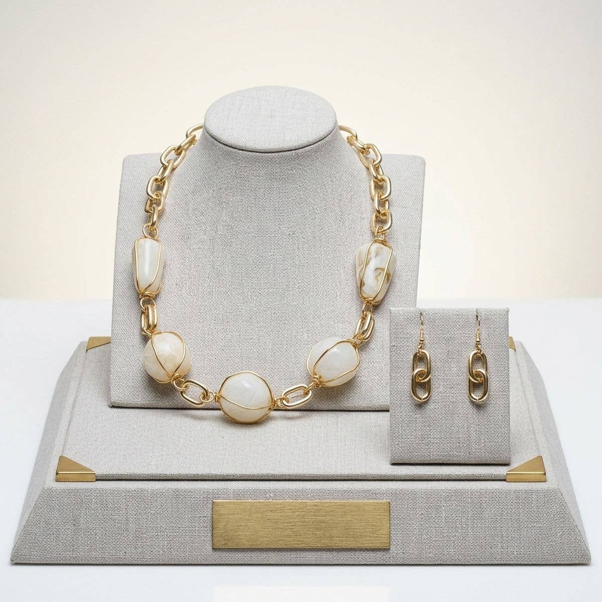 Creamy Ivory Caged Bead Chunky Handmade Necklace