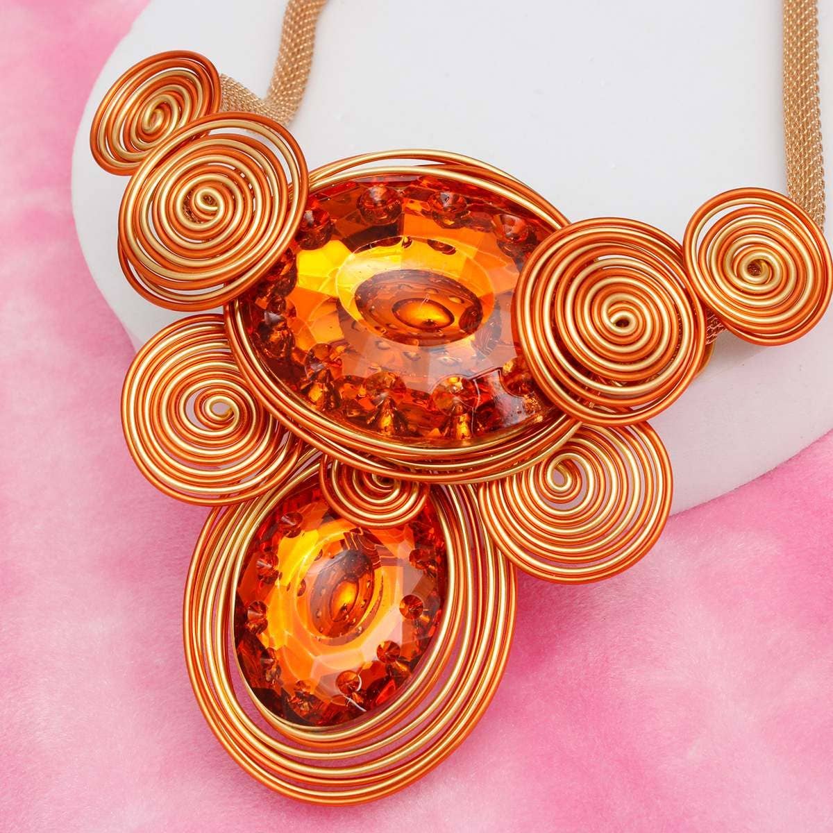 Orange and Gold Wire Drilled Crystal Necklace