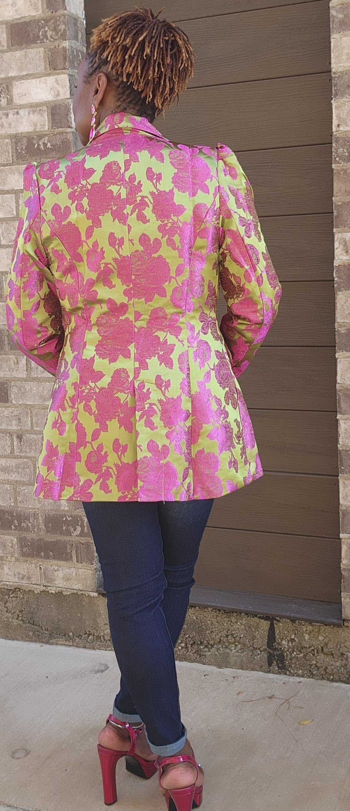 Jacquard Front Button Closure Blazer Jacket