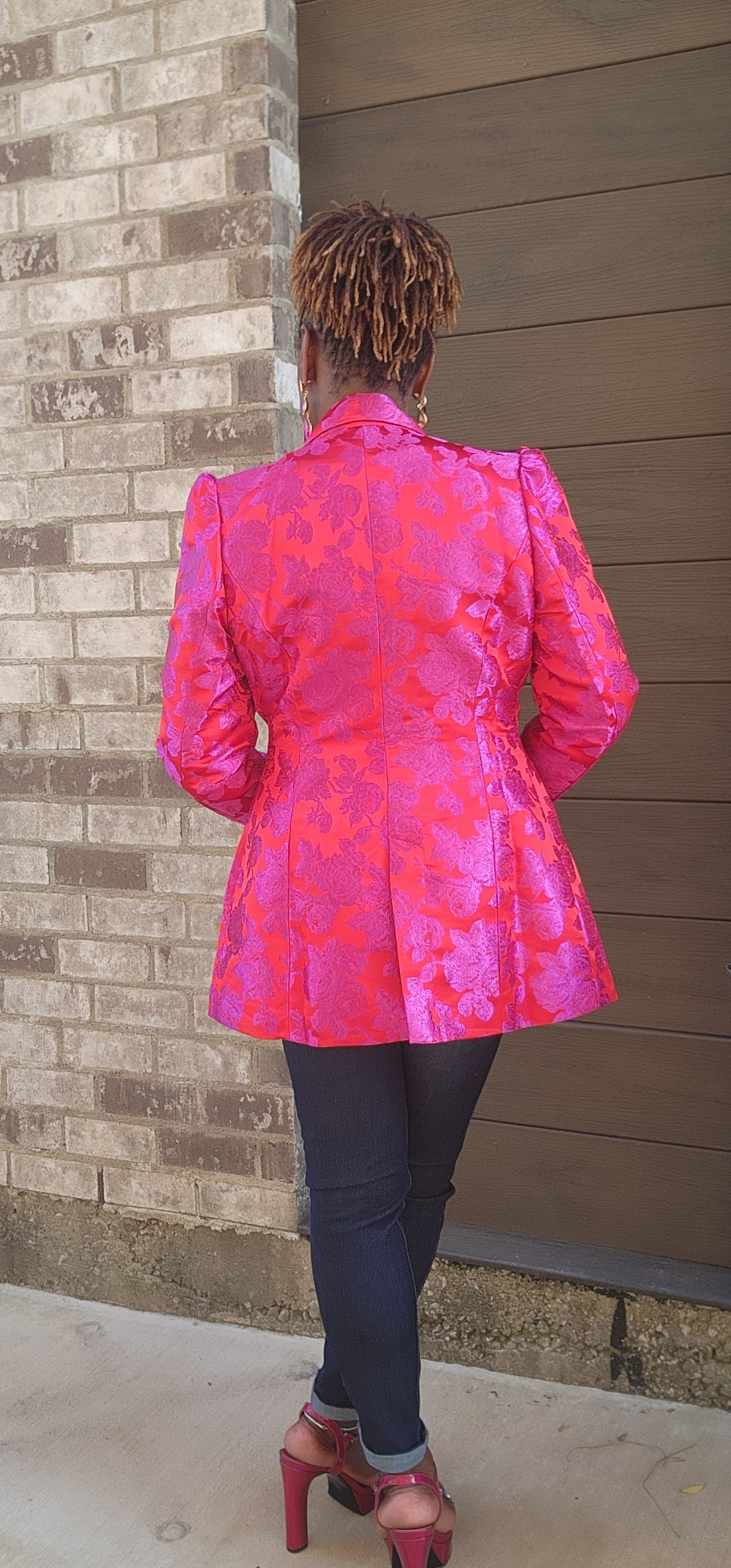Jacquard Front Button Closure Blazer Jacket