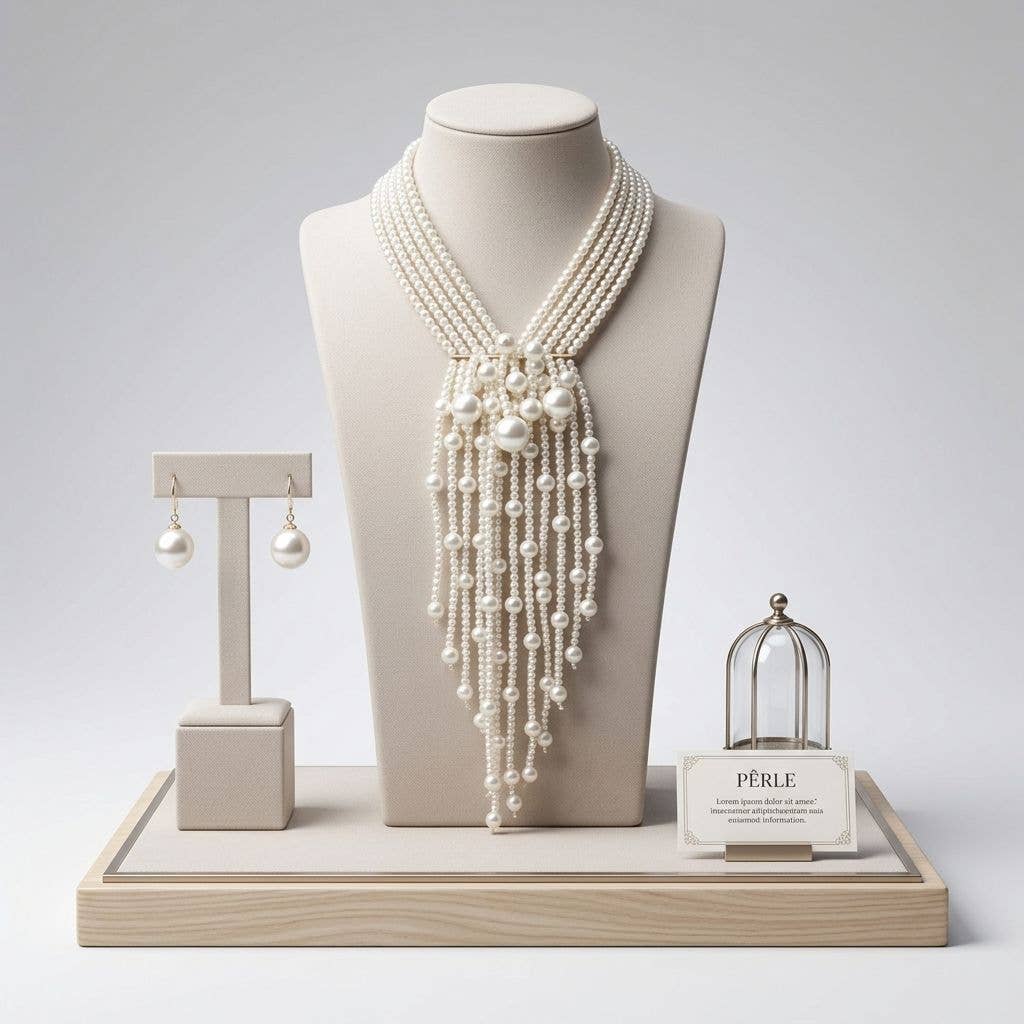 Dewdrop Cream Pearl Multi Strand Tassel Necklace