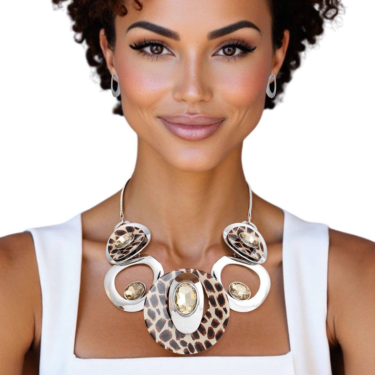 Silver Leopard Circular Bib for Women