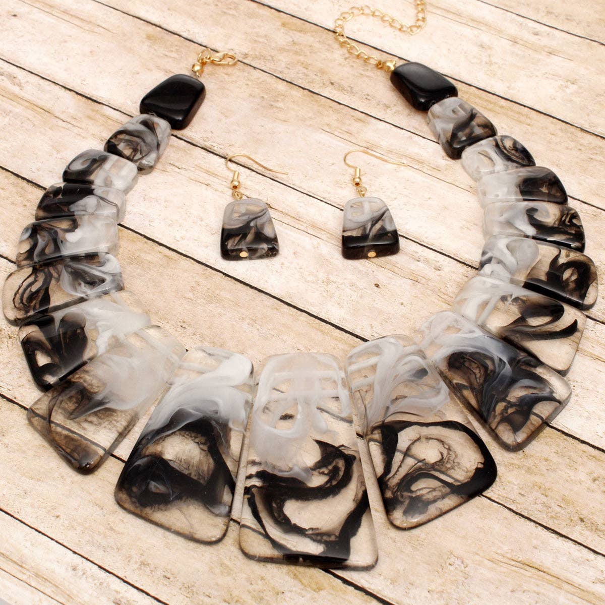 Choker Black White Marbled Resin Collar Necklace