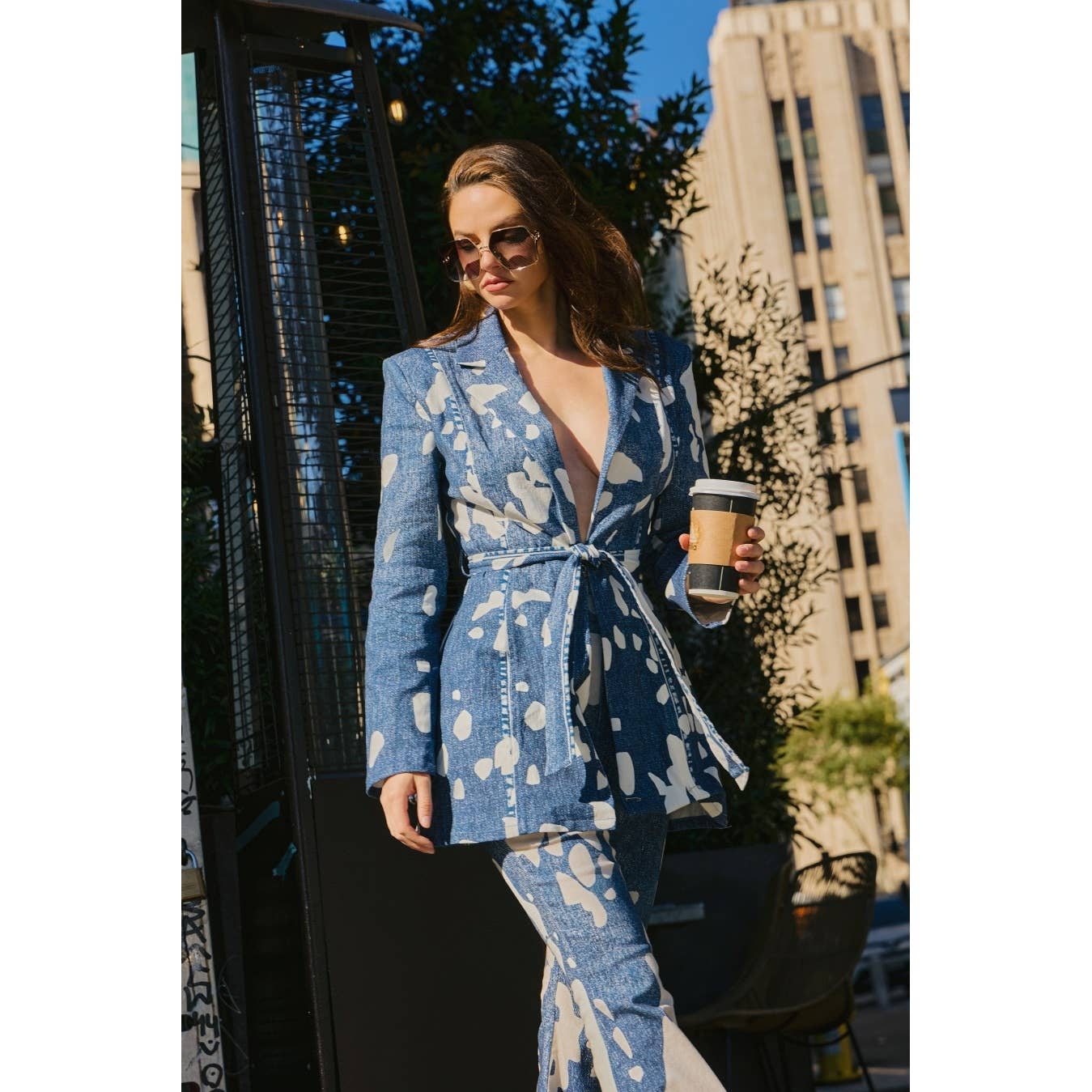 STAIN EFFECT PRINT DENIM JACKET SET