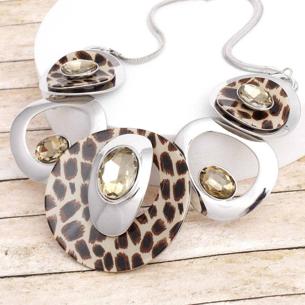 Silver Leopard Circular Bib for Women