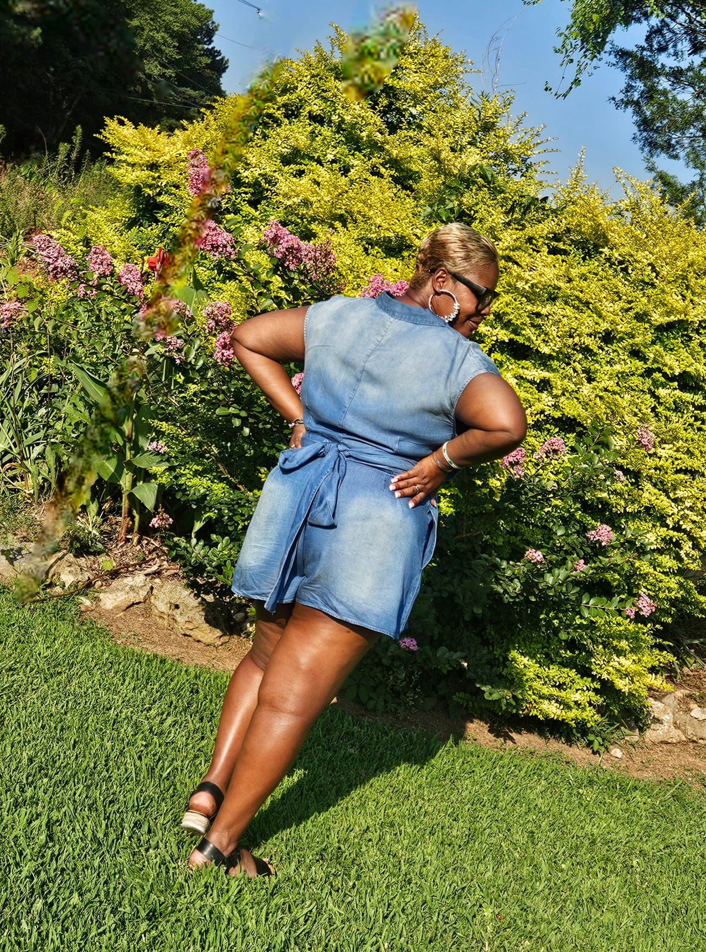 RAYON DENIM SLEEVELESS ROMPER-CURVY