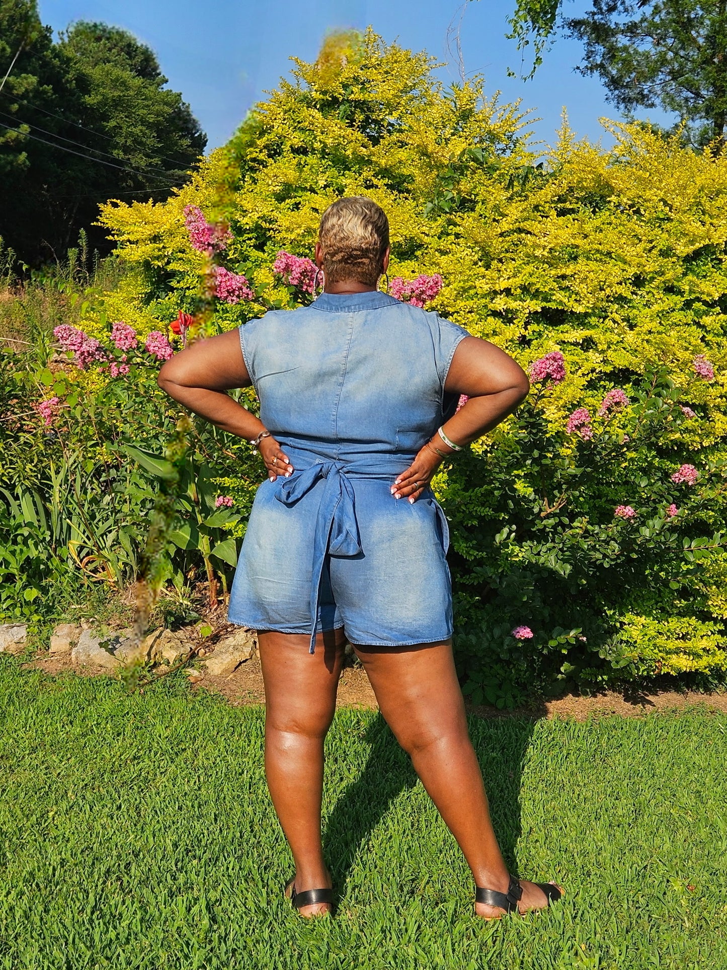 RAYON DENIM SLEEVELESS ROMPER-CURVY