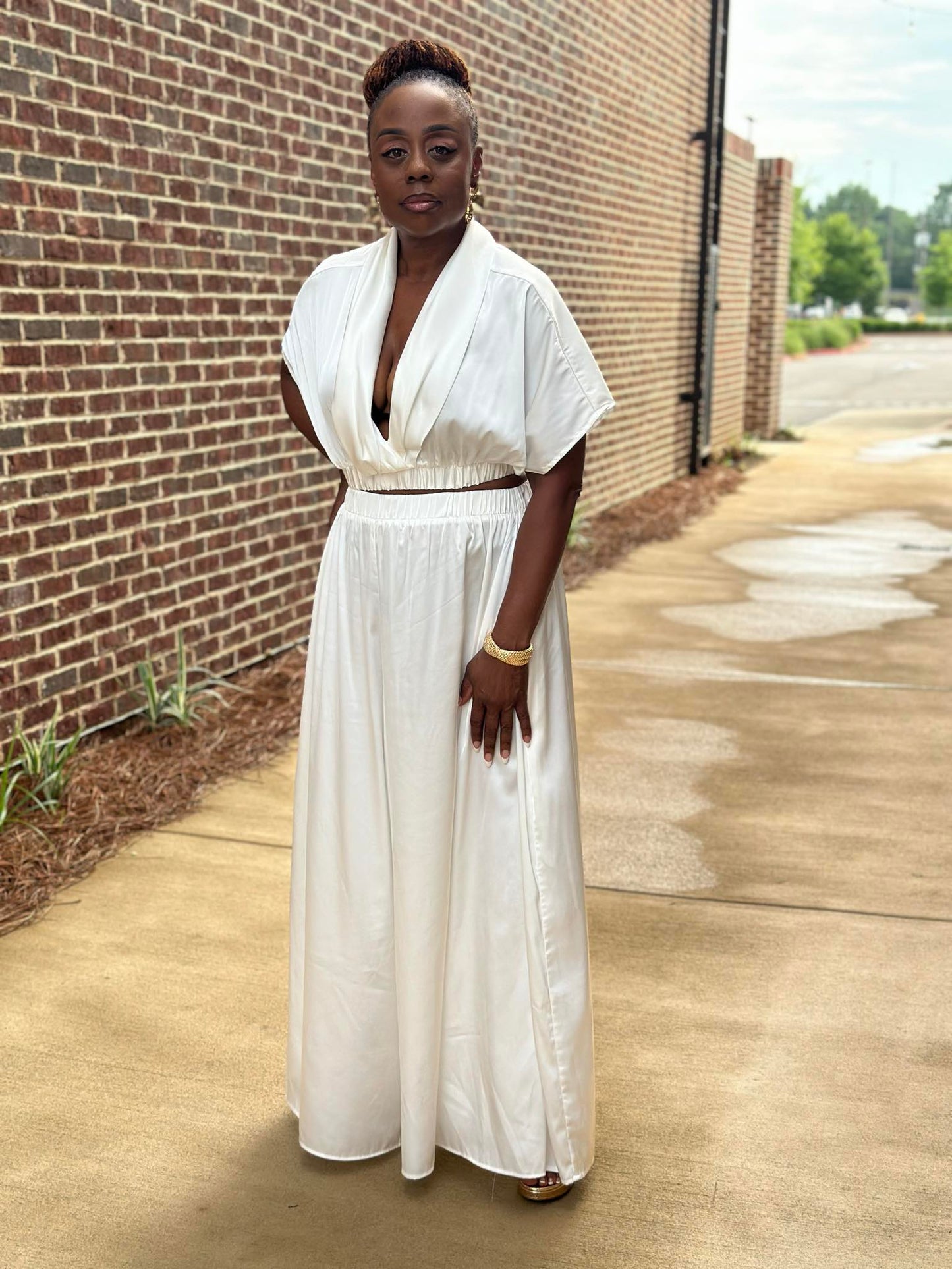 Classic White Wide-Leg Pant Set