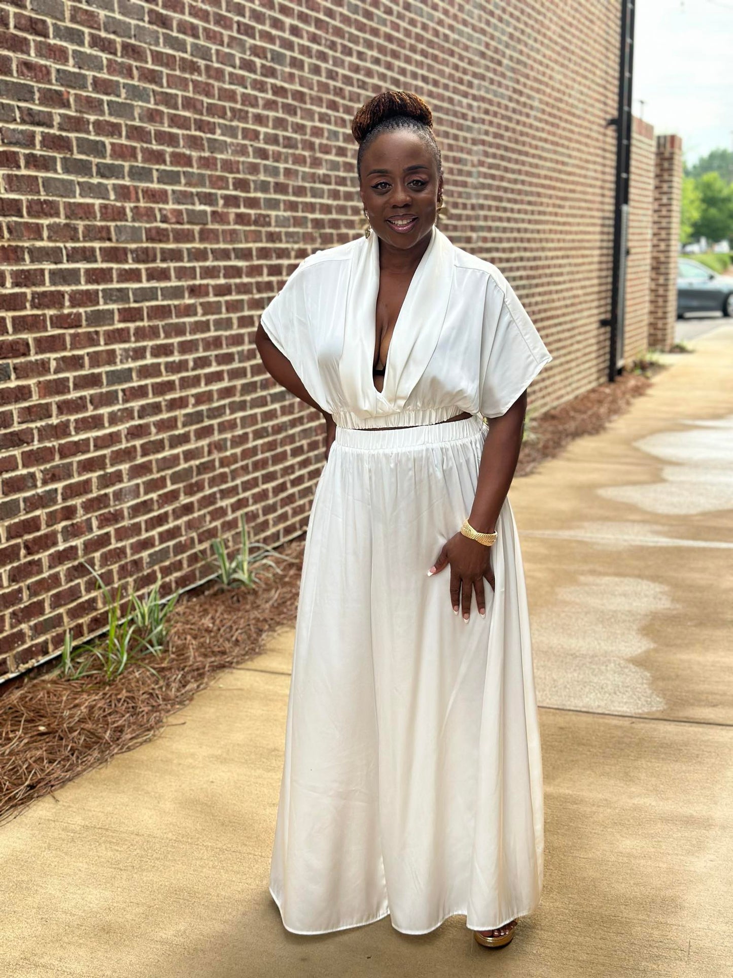 Classic White Wide-Leg Pant Set