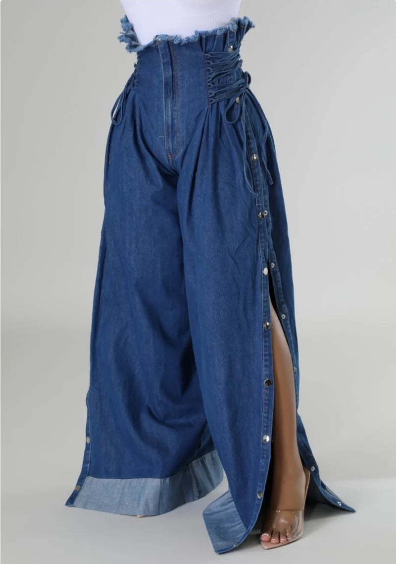 WIDE LEG HIGH WAIST CORSET JEANS