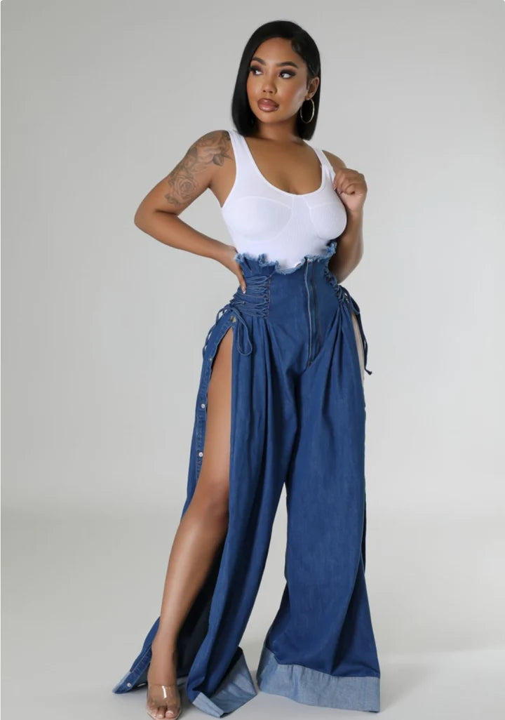 WIDE LEG HIGH WAIST CORSET JEANS