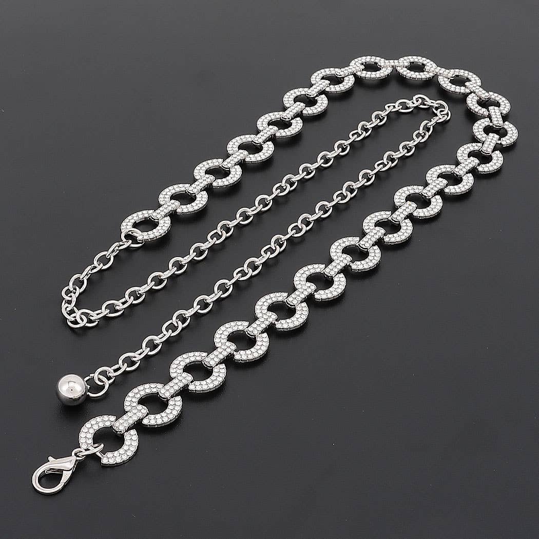 Rhinestone Linked Circle Chain Waist Belt