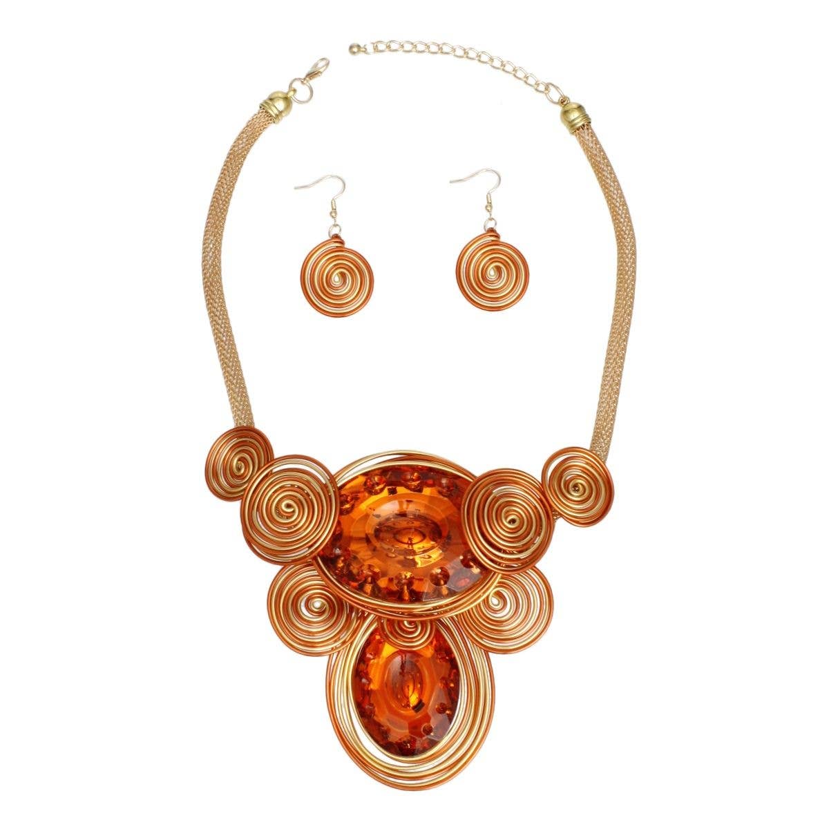 Orange and Gold Wire Drilled Crystal Necklace
