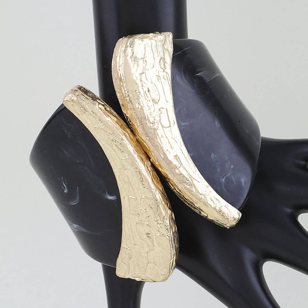 Sculptural Amber Resin & Gold Bypass Cuff