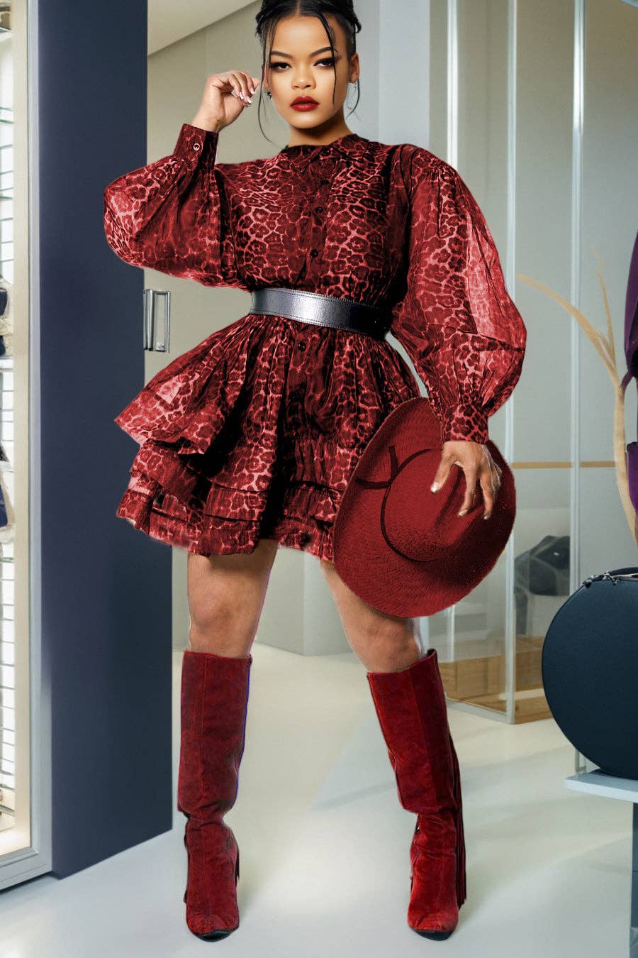 LEOPORD PRINT LAYERED BELL SHAPED MINI DRESS