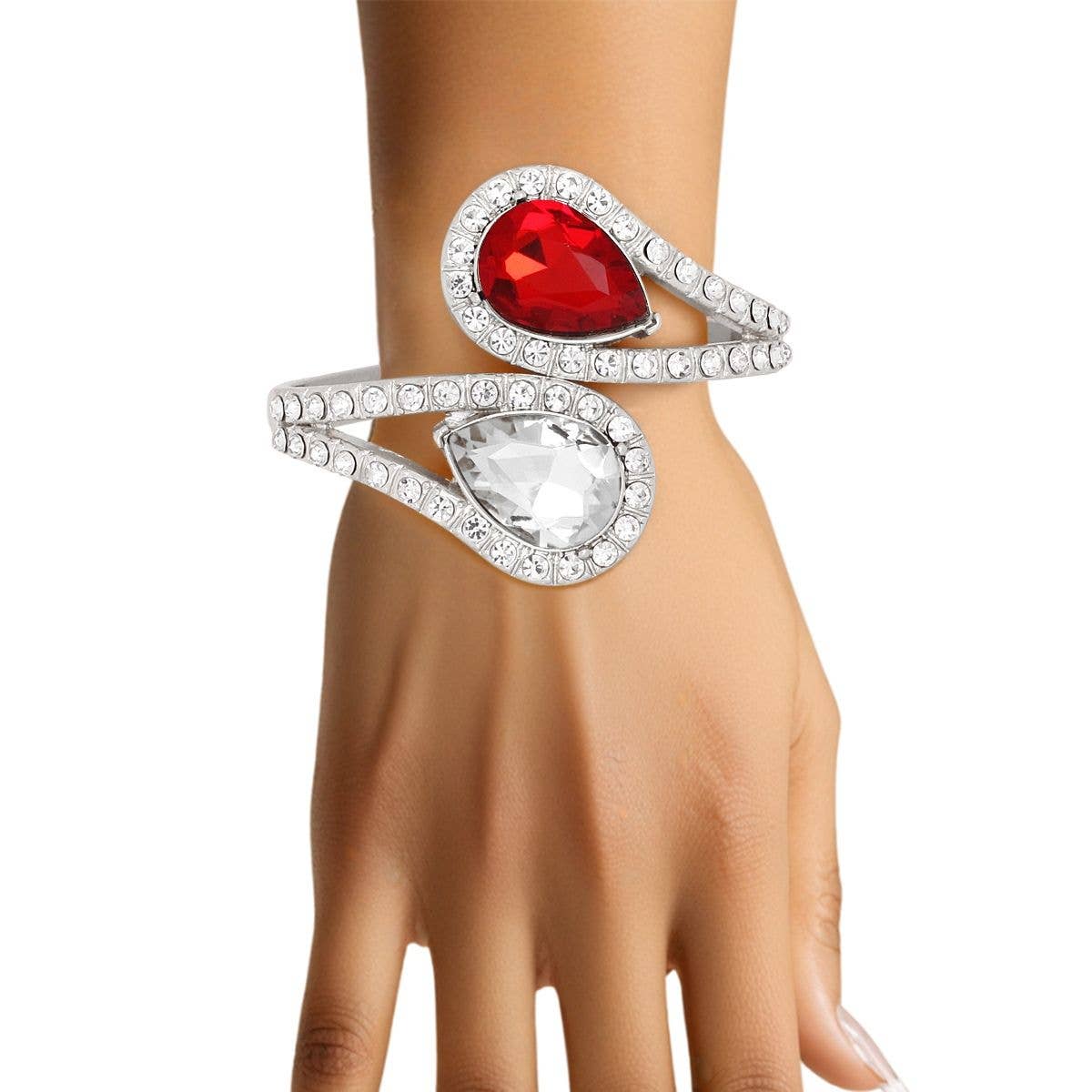 Red and Clear Teardrop Crystal Cuff Bracelet