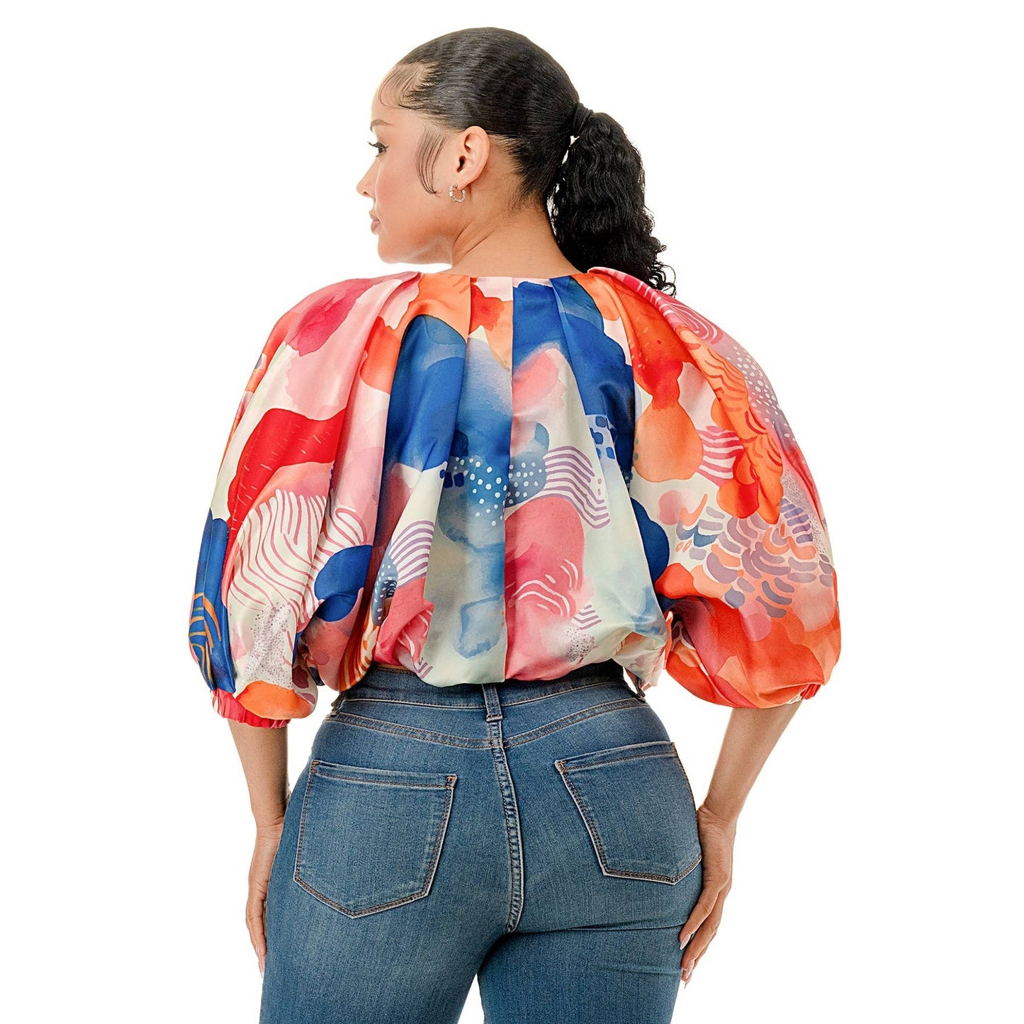 Pink Balloon Short Sleeve Front Zip Bubble Cropped Top-CURVY