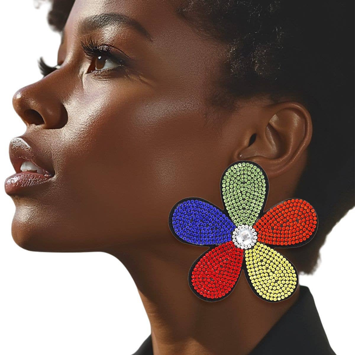 Multicolor Rhinestone Fabric Daisy Earrings