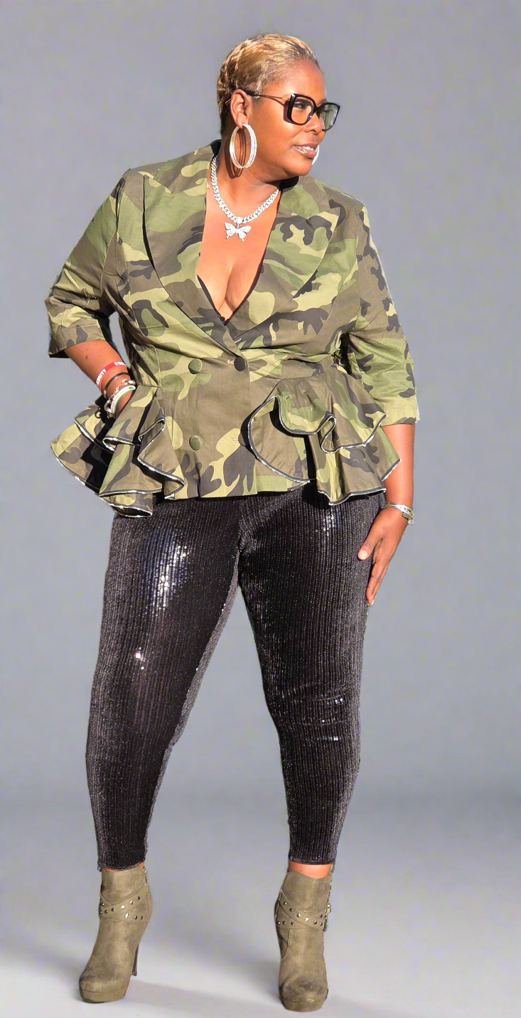 Army Peplum Top-Curvy