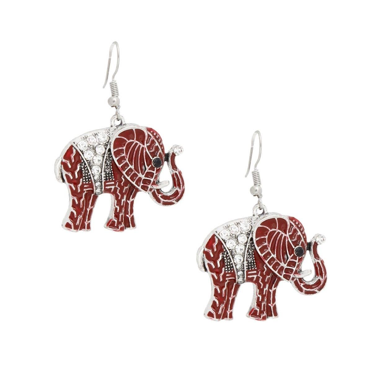 Red Elephant Rhinestone Fish Hook Earrings