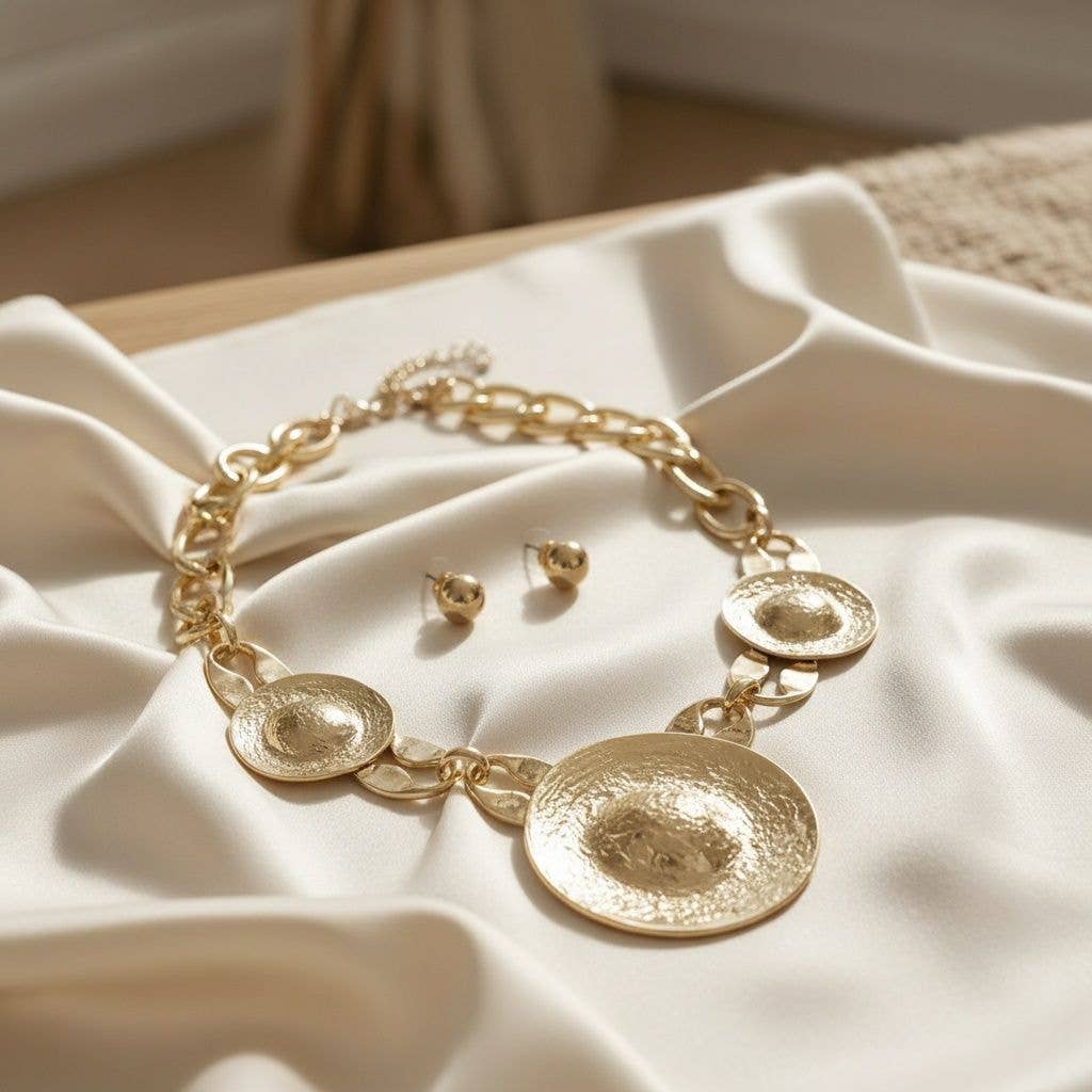 Bib Oversized Gold Sculptural Metal Disc Necklace