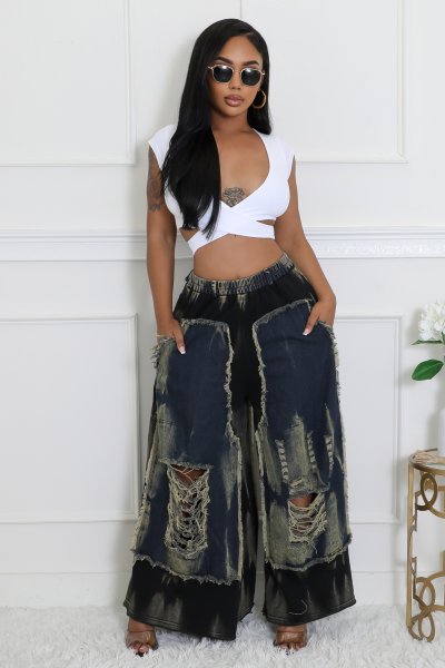 Mixed Emotion Distressed Wide Leg Pants