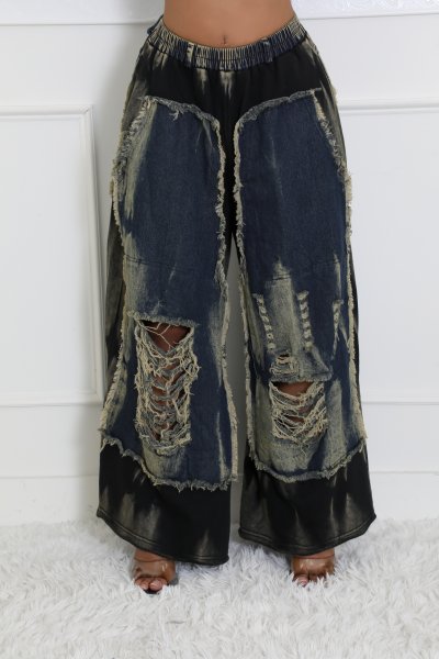 Mixed Emotion Distressed Wide Leg Pants
