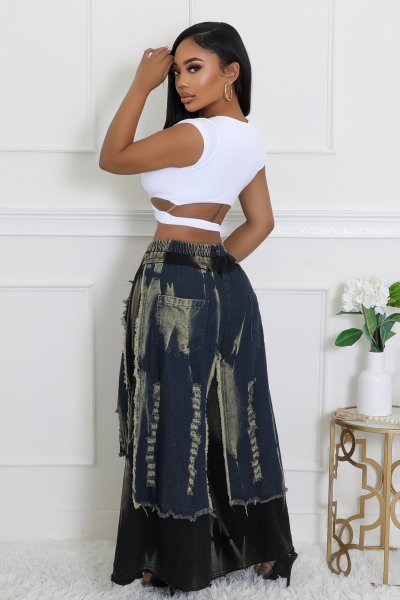 Mixed Emotion Distressed Wide Leg Pants