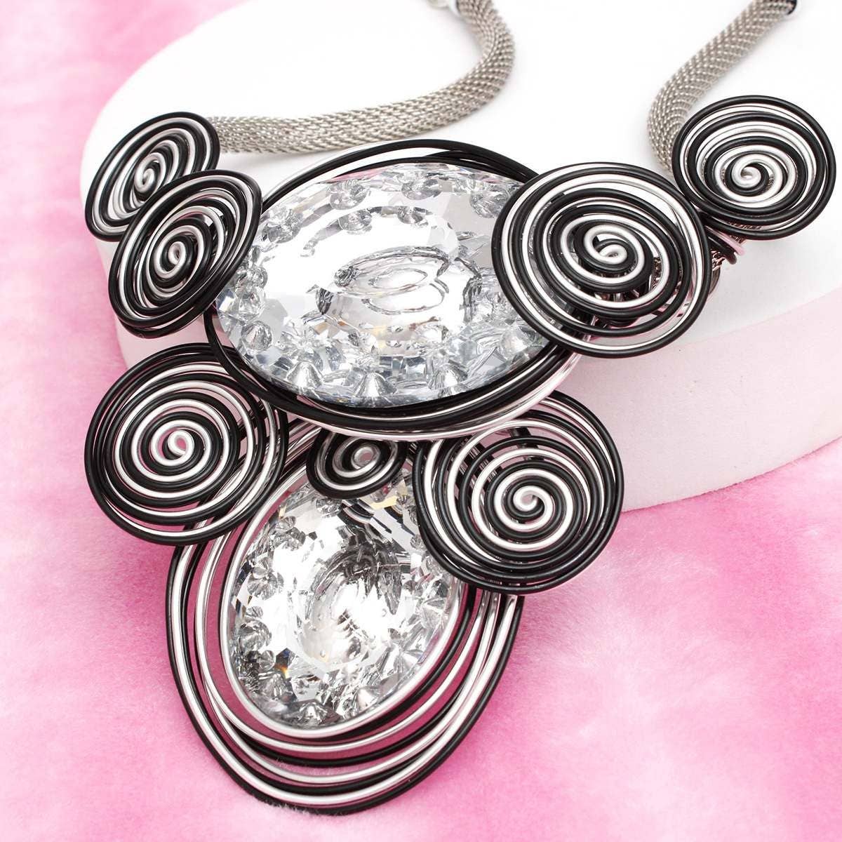 Silver and Black Wire Drilled Crystal Necklace