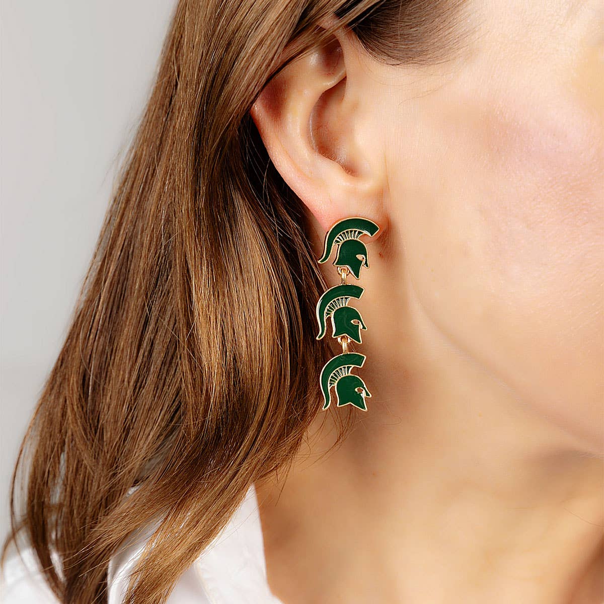 Michigan State Spartans Triple Drop Enamel Earrings