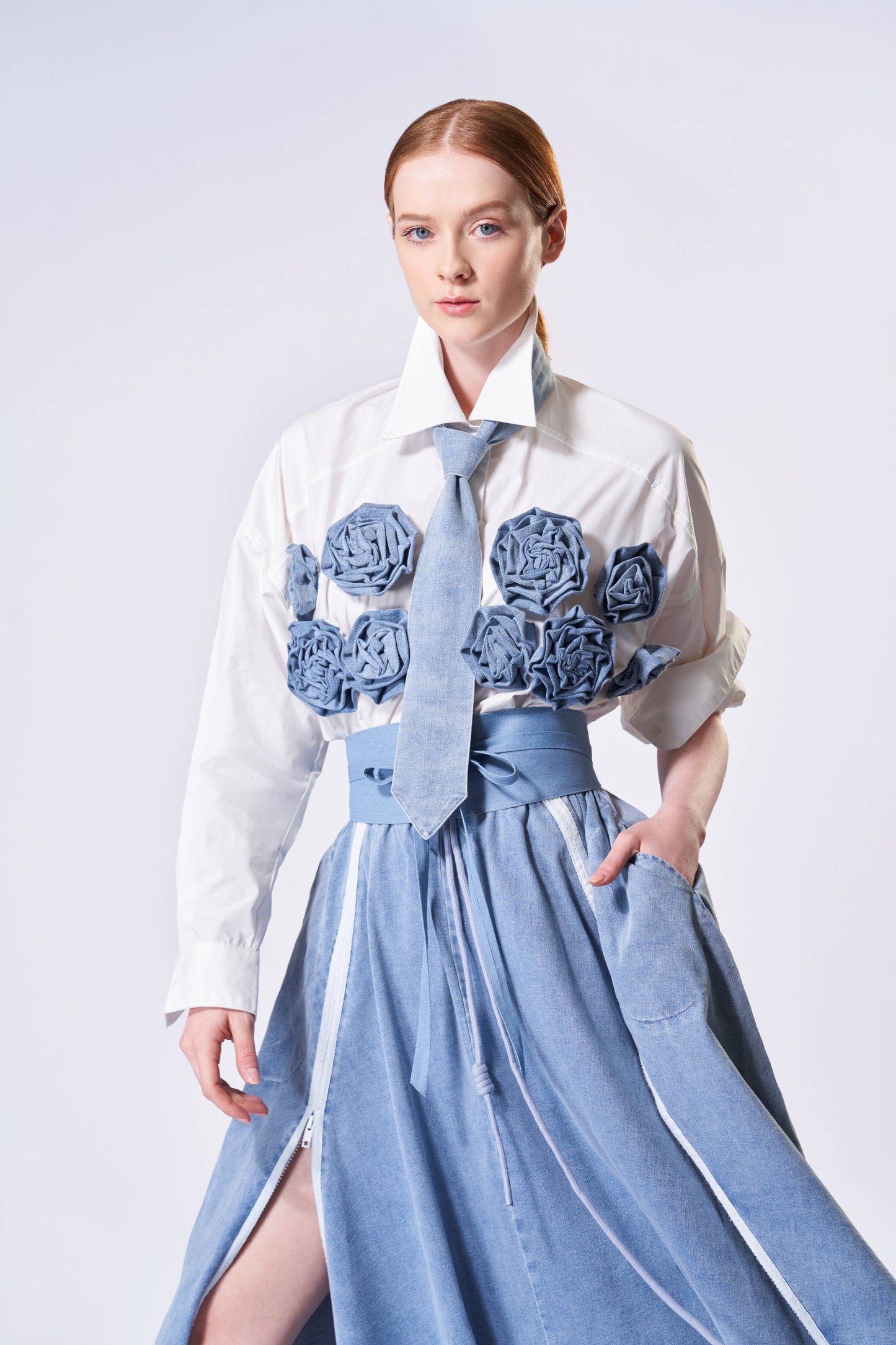 Black Denim Blooms Button Down