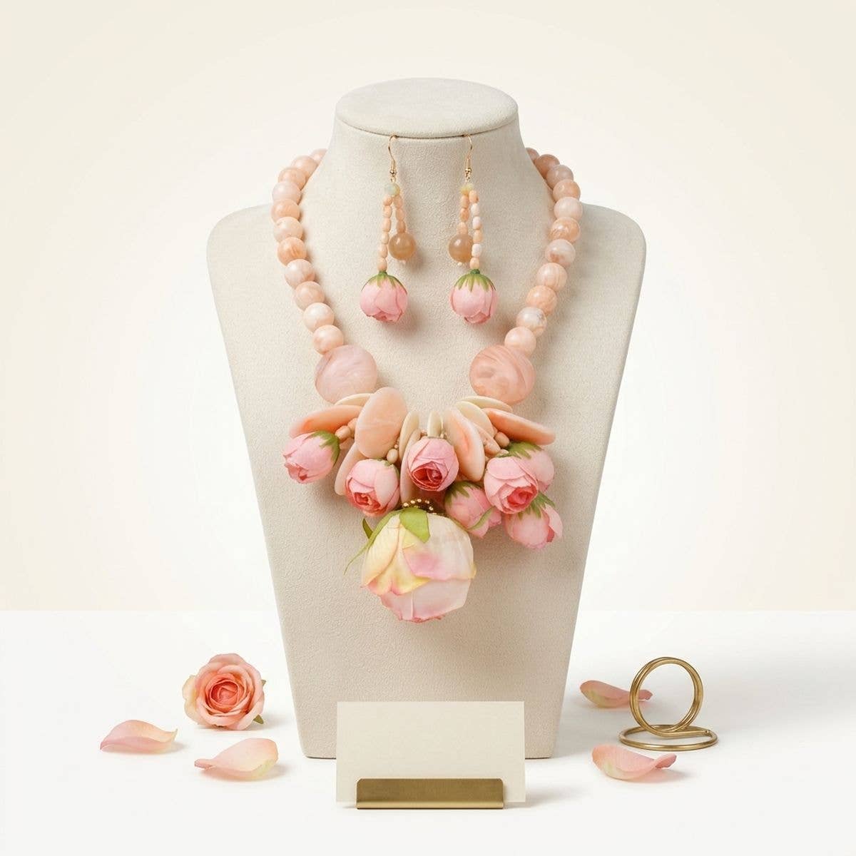 Pink Floral Garden Statement Bib Necklace
