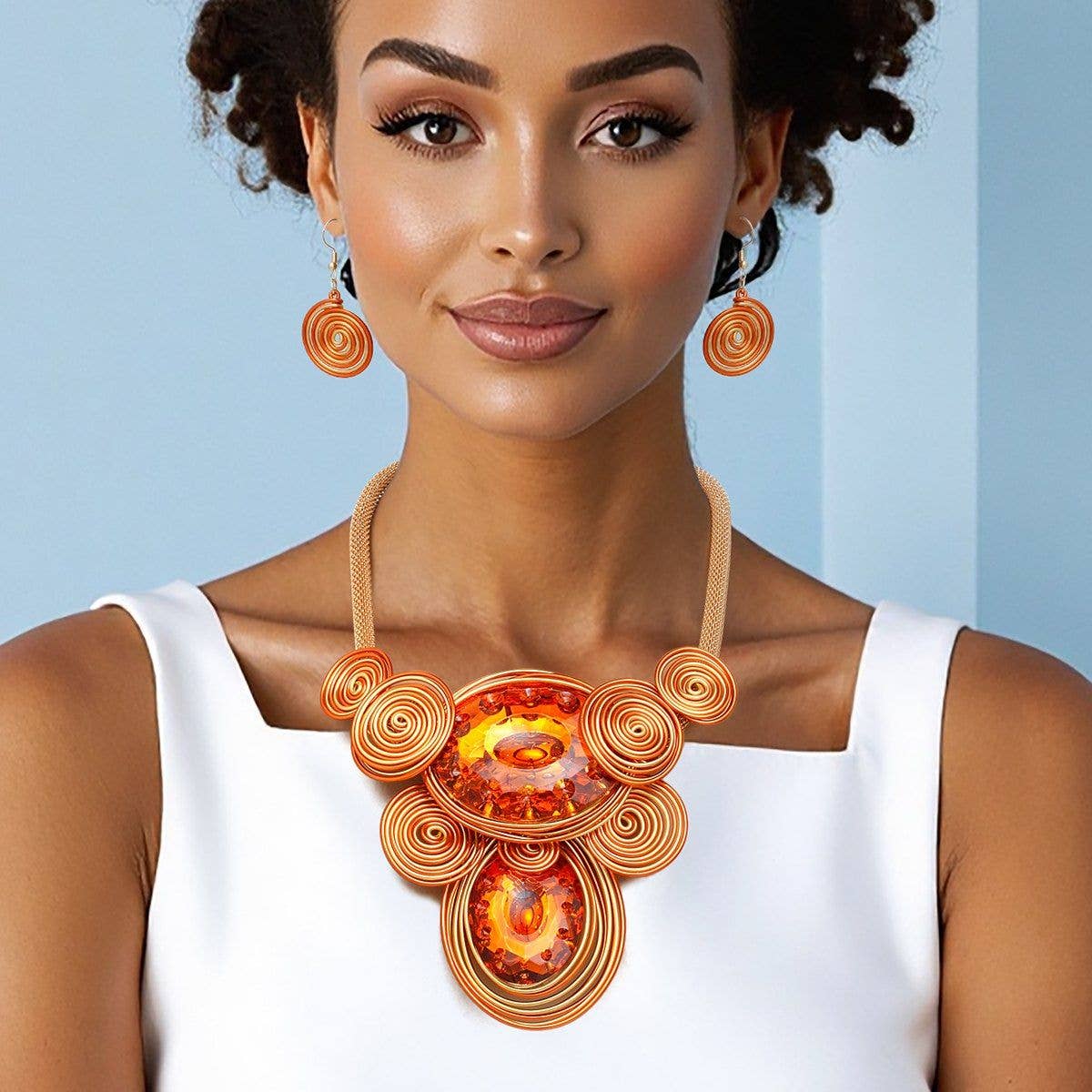 Orange and Gold Wire Drilled Crystal Necklace