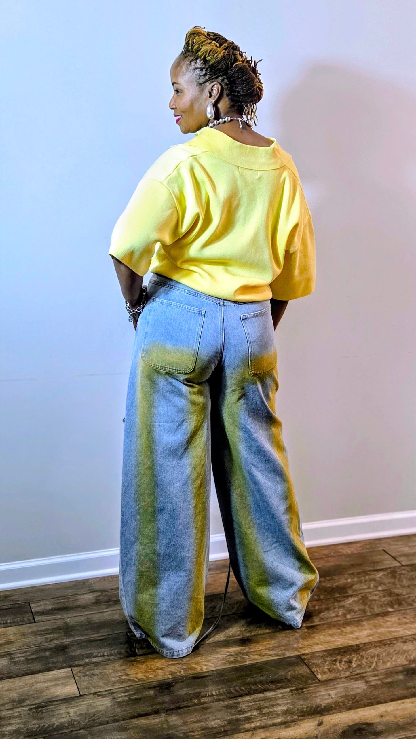 Laced Cargo Wide-Leg Denim Jeans