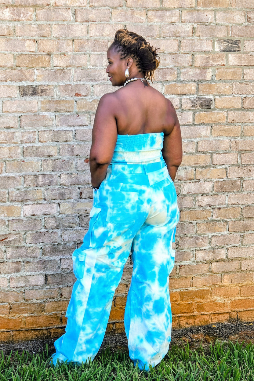 Summer ocean Tie Dye Strapless jumpsuit