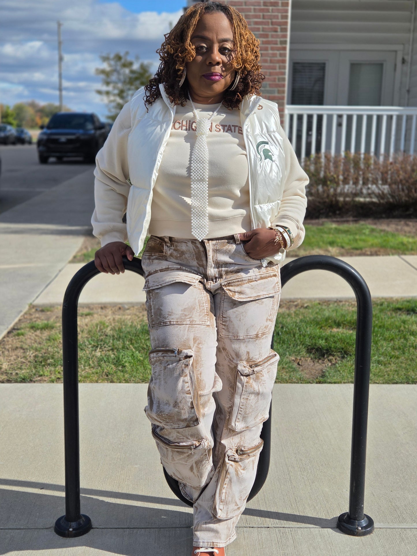 Brown Washed Cargo Stretch Jeans