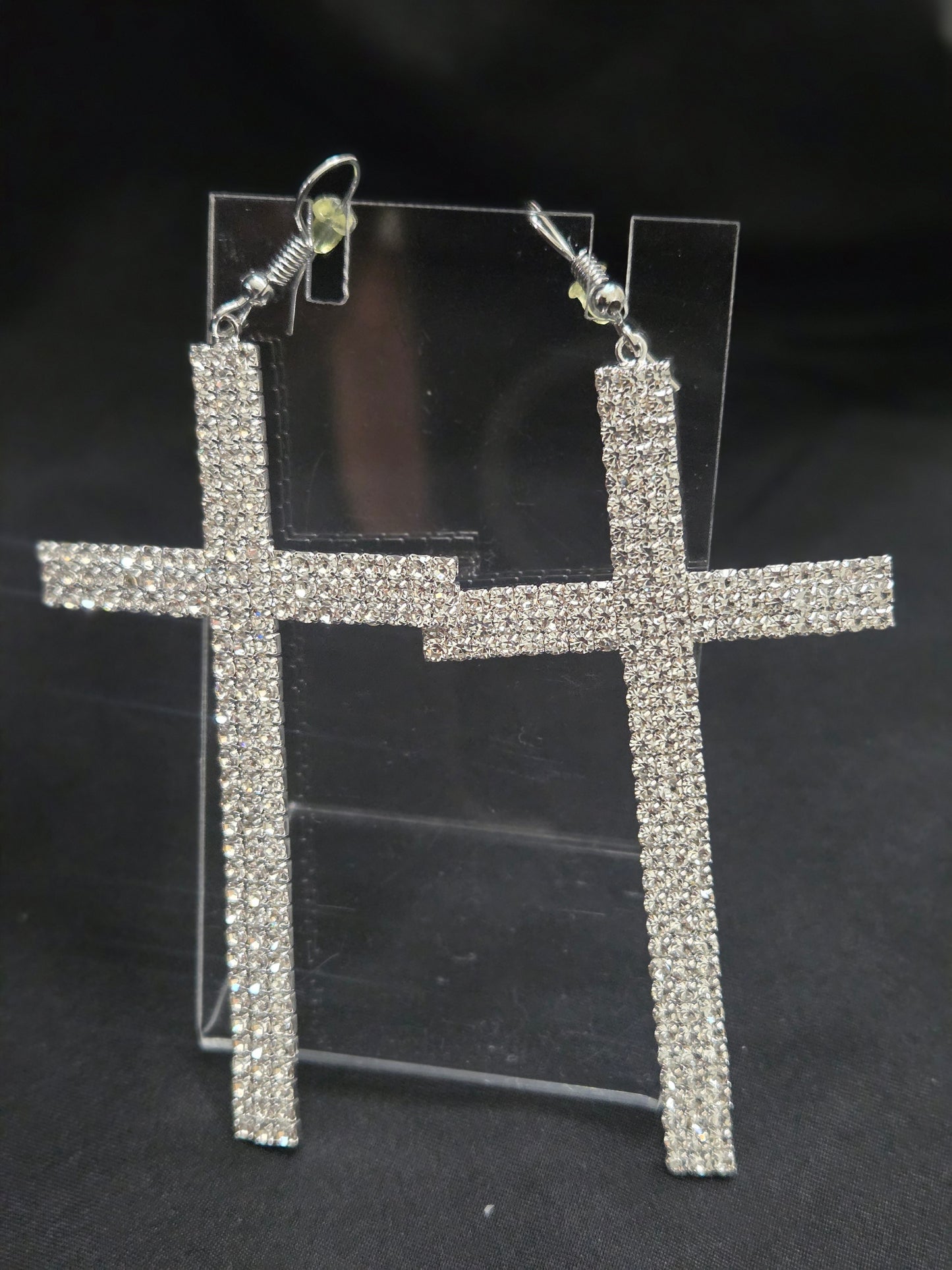 Clear Rhinestone Cross Earrings