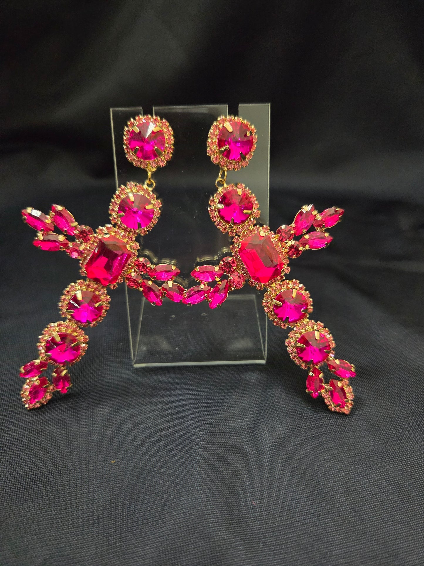 Pink Cross Crystal Earrings