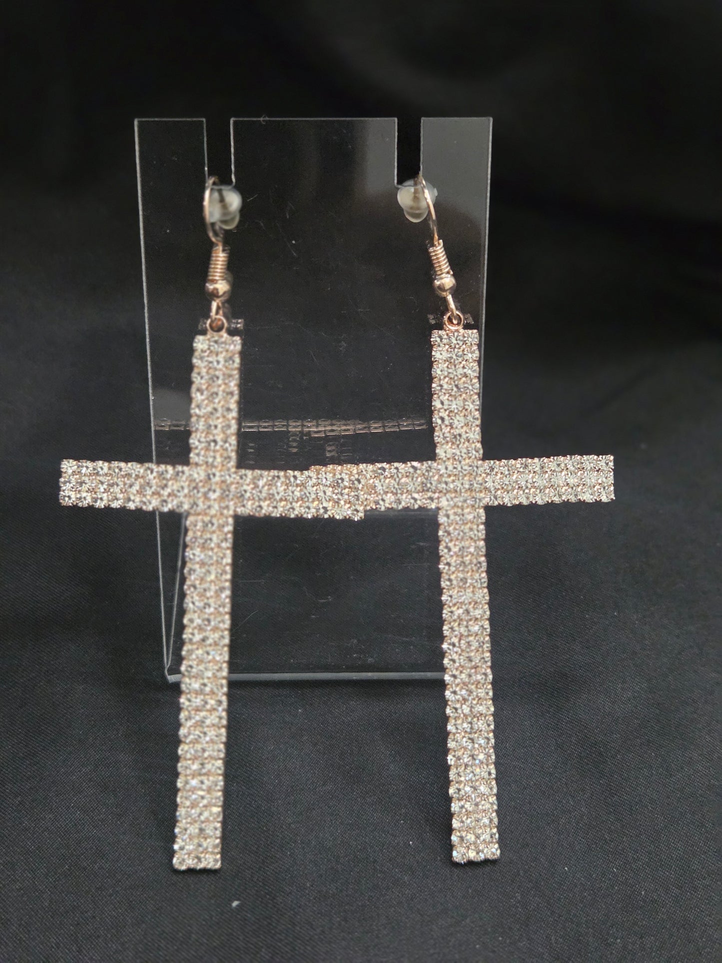 Clear Rhinestone Cross Earrings