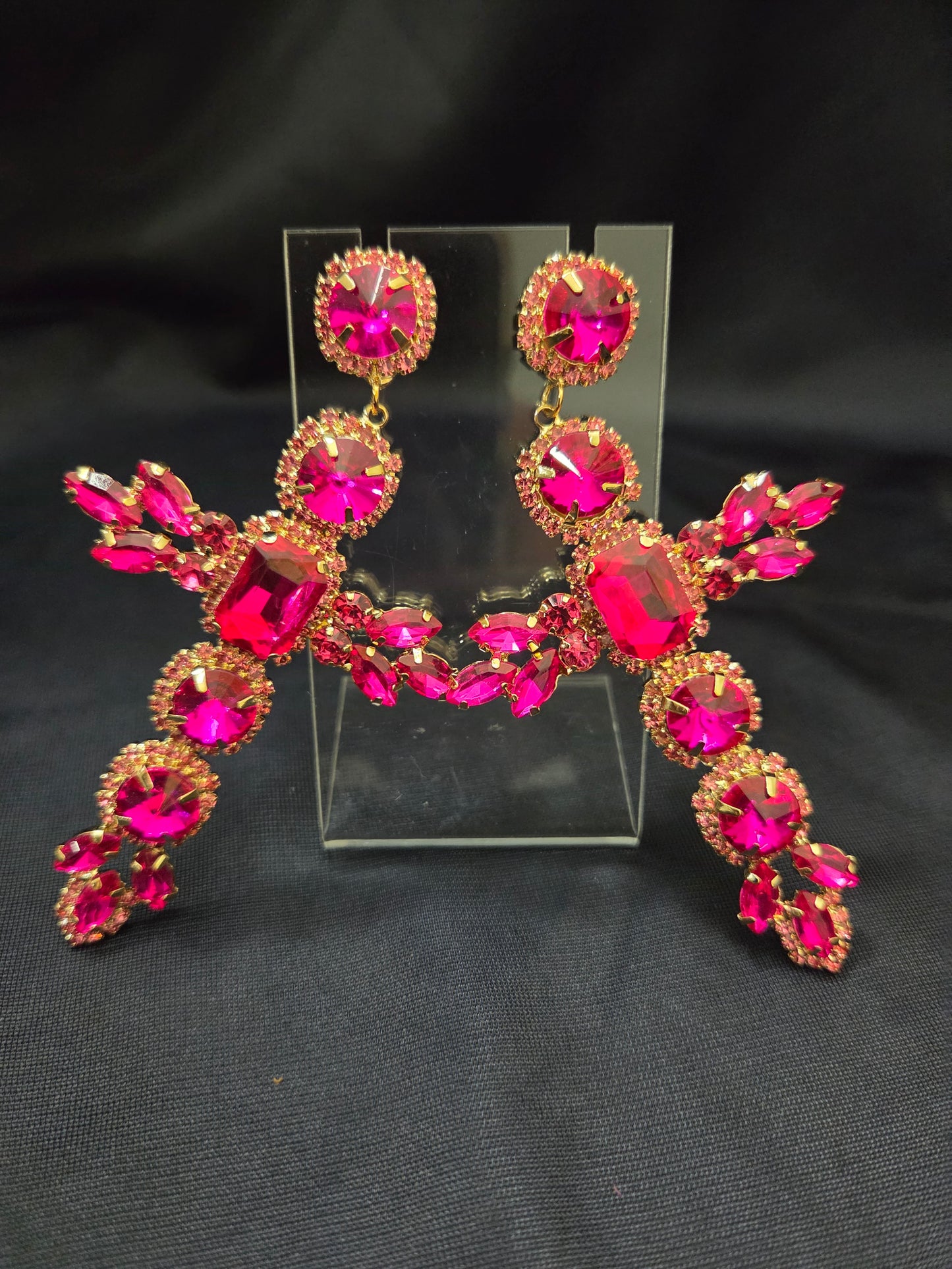 Pink Cross Crystal Earrings