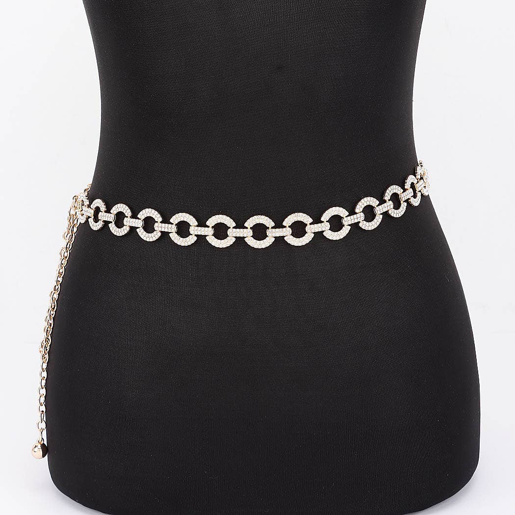 Rhinestone Linked Circle Chain Waist Belt