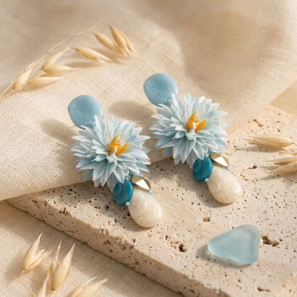 Turquoise Oversized Tropical Flower Drop Earrings