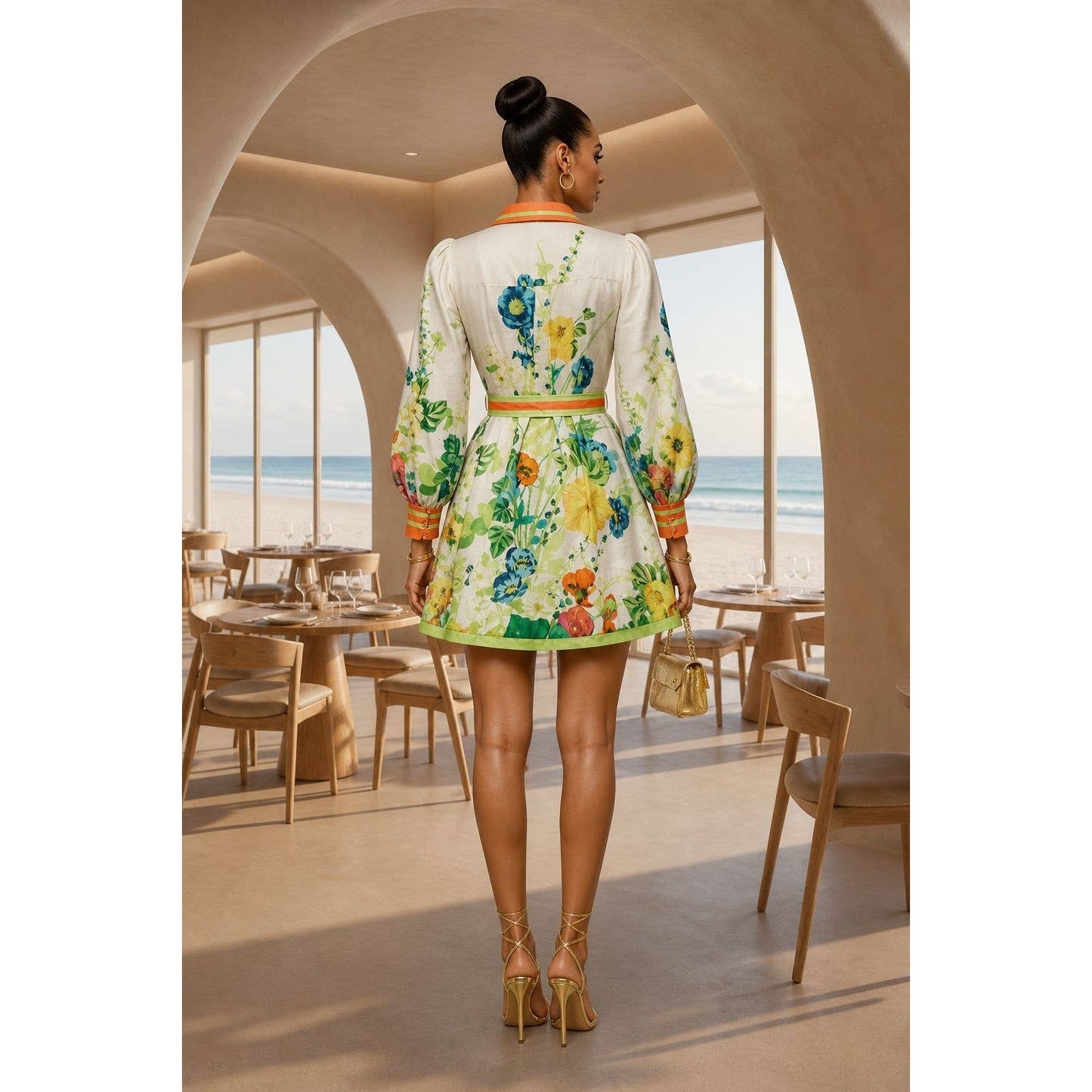 LINEN FLOWER PRINT MINI DRESS