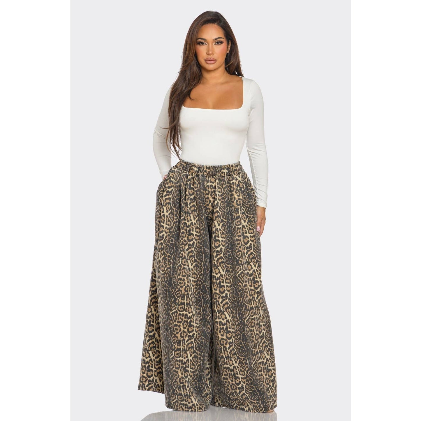 Wide Leg Leopard Print Pants