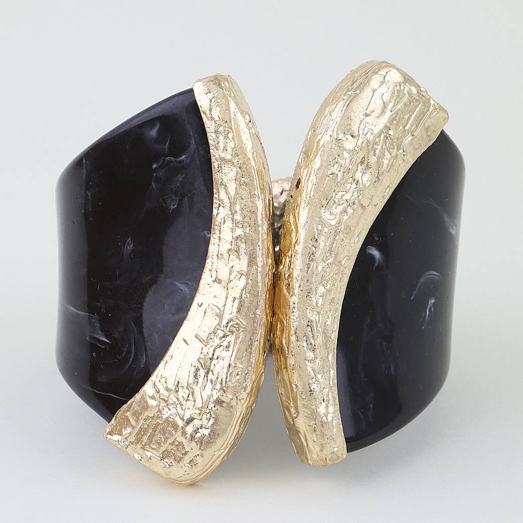 Sculptural Amber Resin & Gold Bypass Cuff