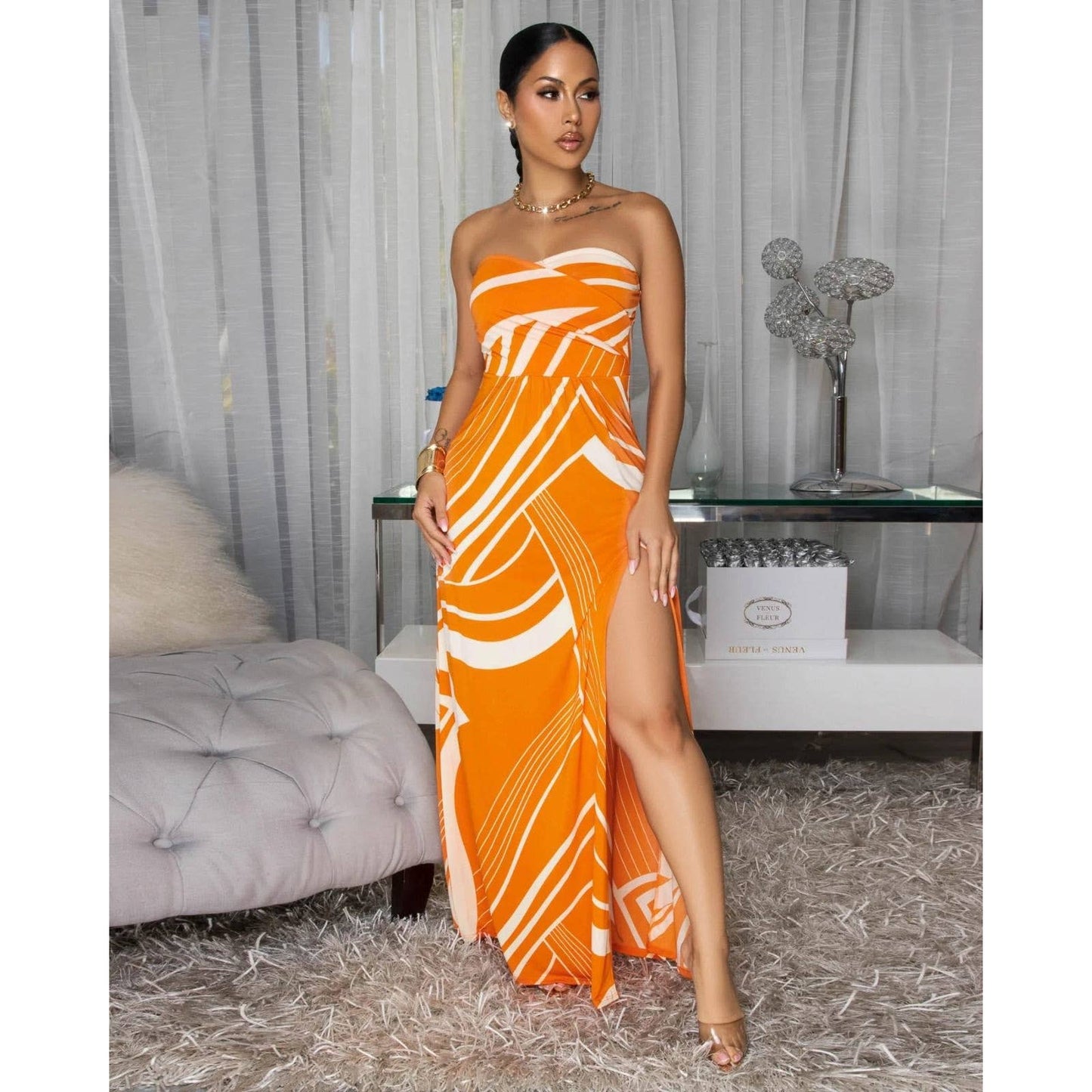 Sunburst Slit Maxi Dress