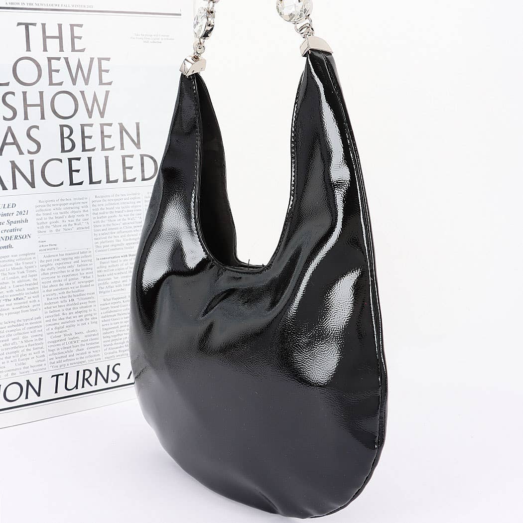 Patent Leather Rhinestone Handle Shoulder Bag
