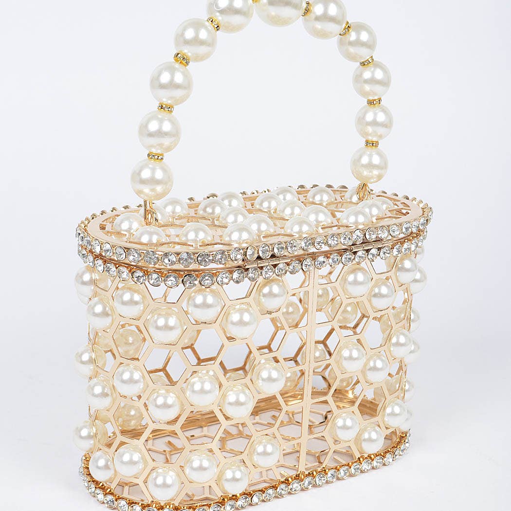 Faux Pearl Mesh Party Clutch