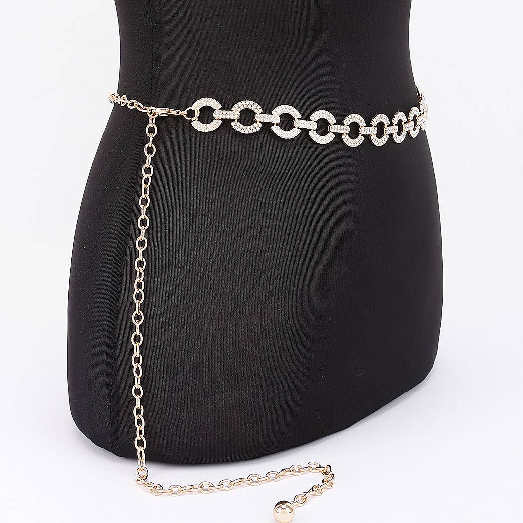 Rhinestone Linked Circle Chain Waist Belt