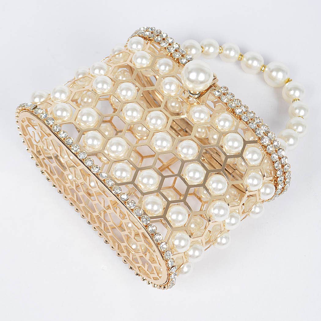Faux Pearl Mesh Party Clutch